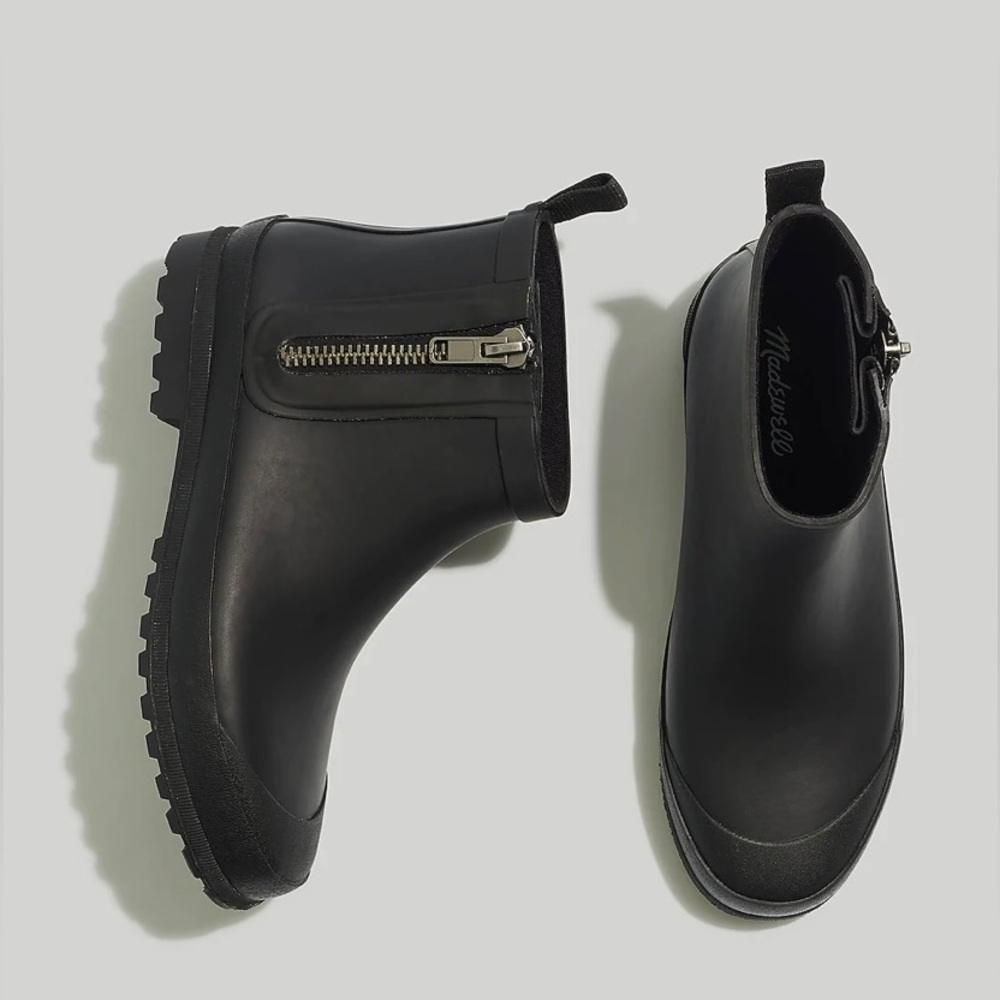 Madewell The Zip-Up Lugsole Black Rain Boots